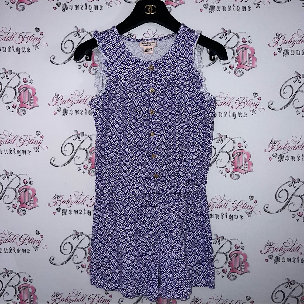 Juicy couture romper one piece purple white gold buttons ruffle frill sleeves